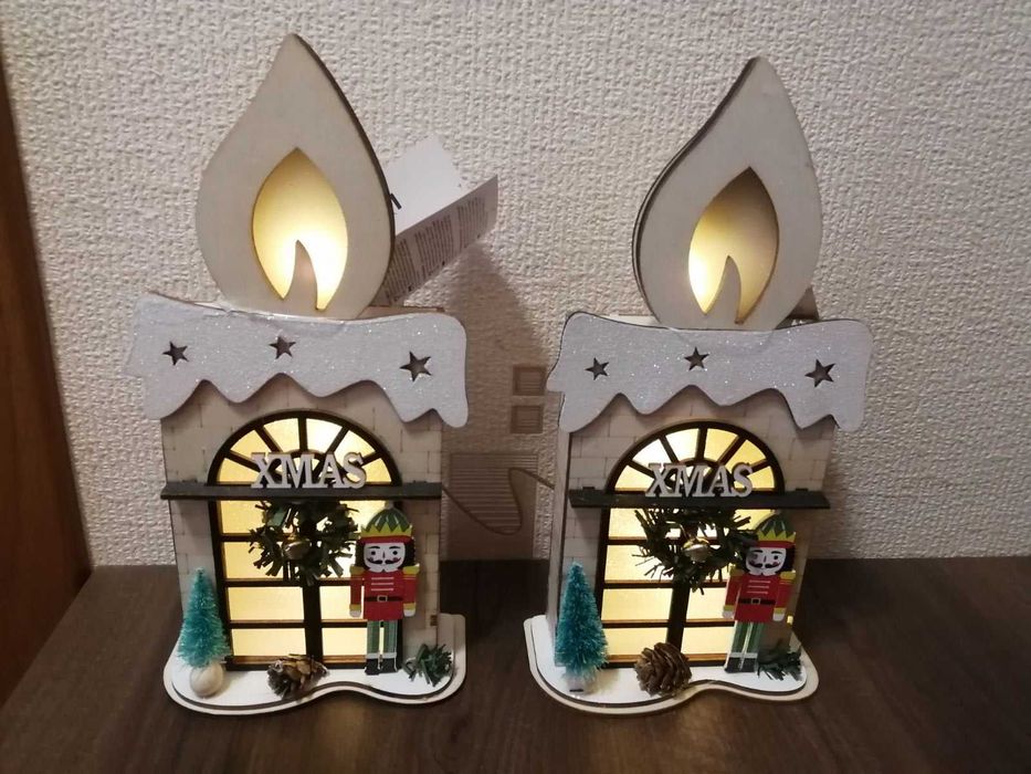 Коледна дървена LED декорация.Дървени дъски и пъзел Танграм -Монтесори