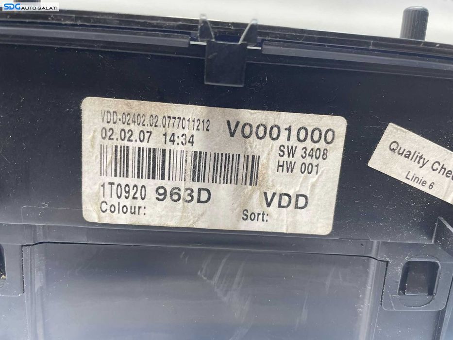 Ceas Ceasuri Cluster Instrumente Bord Volkswagen Touran Diesel 2003 - 2010 Cod 1T0920963D [2728X]