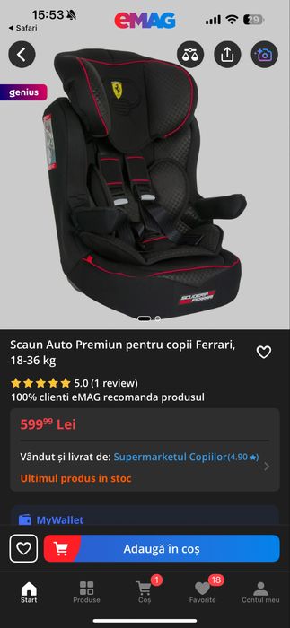 Scaun auto Ferrari 15-36 kg