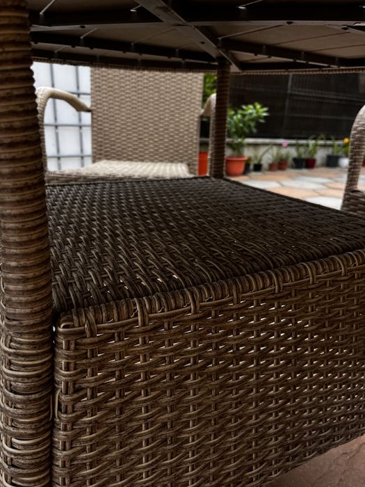 Set mobilier grădină/terasă – Masă rotundă + 4 scaune ratan sintetic