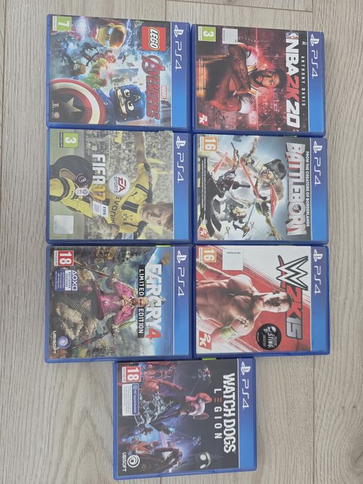 FIFA 17: 10 €
LEGO Marvel Avengers: 15 €
WWE 2K15: 10 €
Battleborn: 5 €
Watch Dogs: Legion: 18 €
Far Cry 4 Limited Edition: 13 €
NBA 2K20: 10 €