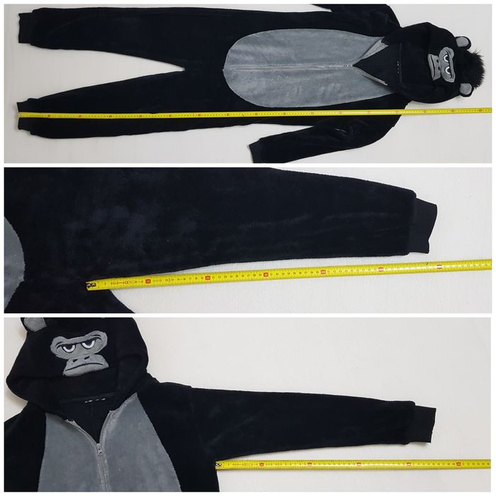 Pijama intreaga animal print tip salopeta , pufoasa, cu fermoar, glugă