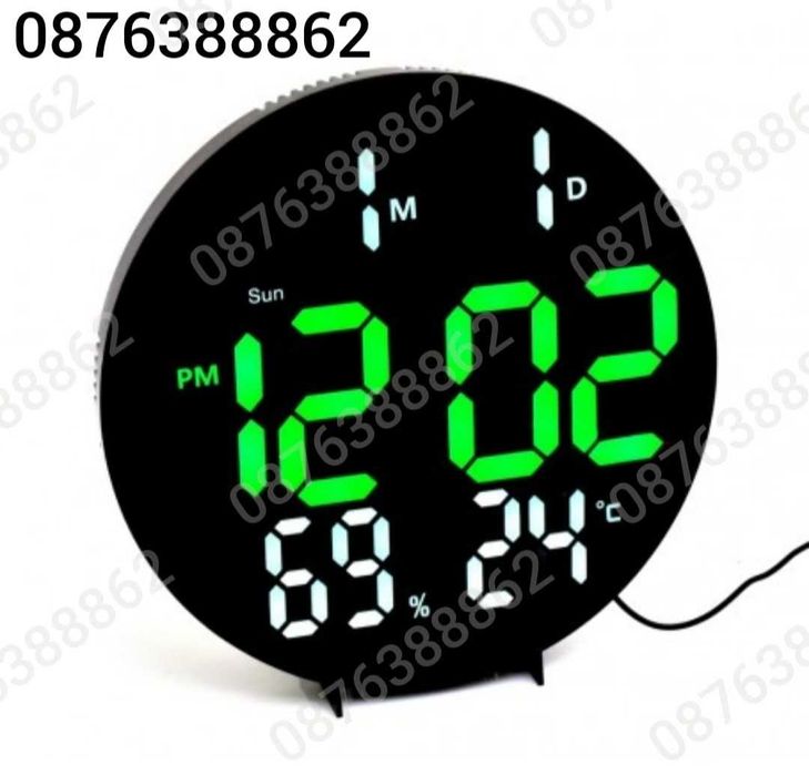 Електронен часовник с голям кръгъл лед дисплей и дистанционно