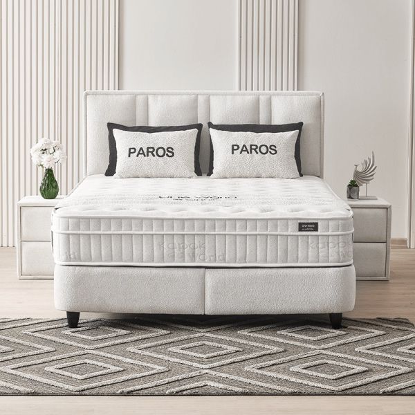 Тапицирана спалня с матрак PAROS 140 х 200 - крем AN