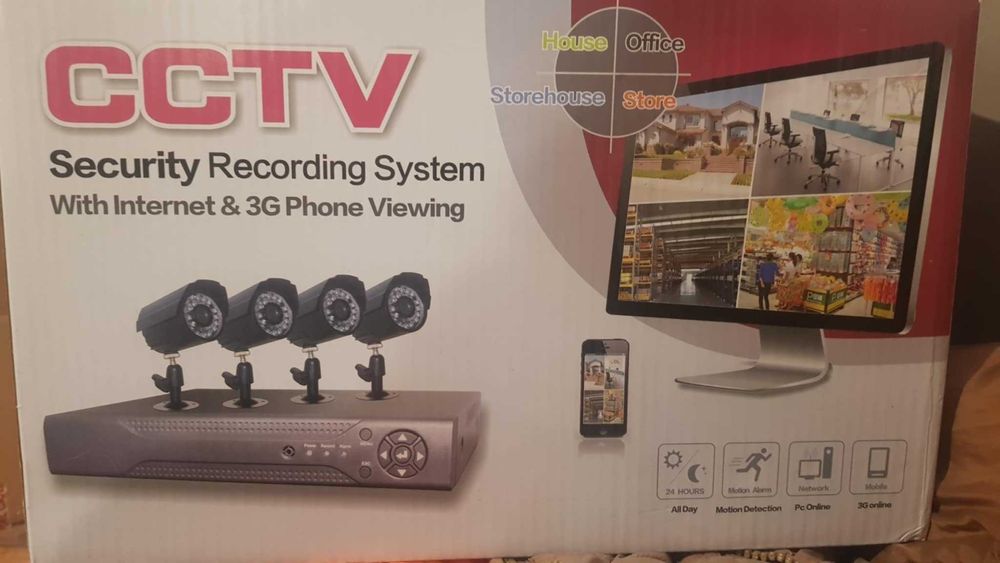 Комплект за видео наблюдение, 4 бр. камери с кабел, DVR, CCTV, USB