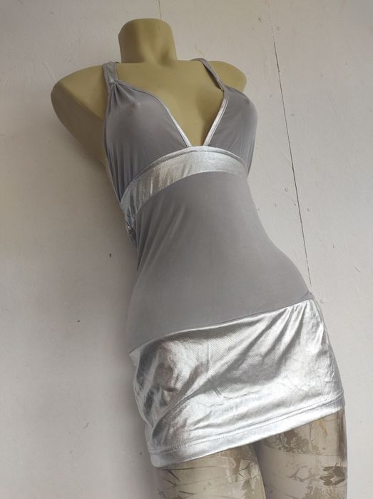 Rochie Elastica Scurta Sexy Gri Argintie  XS S M L  Trikini Argintiu