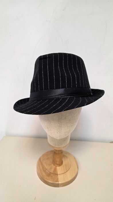 Pălărie Zylioo Trilby Fedora cu lână, 60 cm L – neagră cu dungi