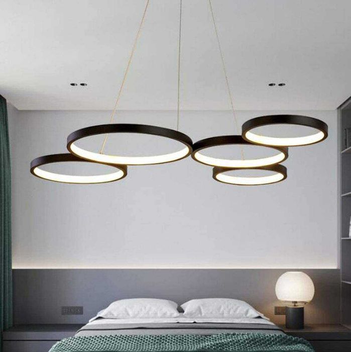 Модерен лед LED  полилей висяща Висулка с четири пръстена дистанционно