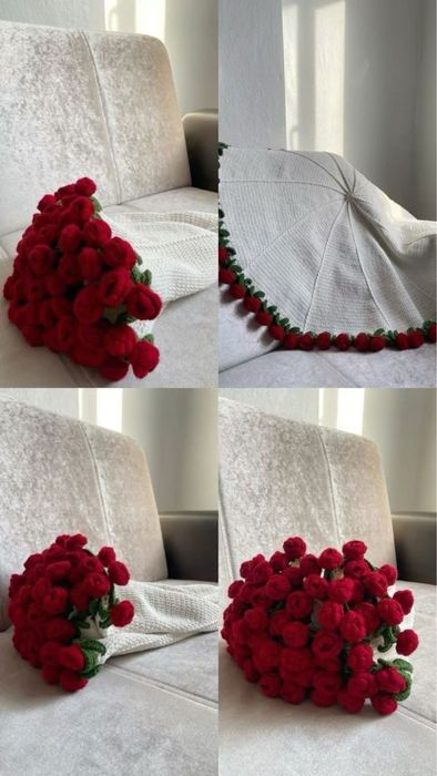 Трендовый вязаный букет плед