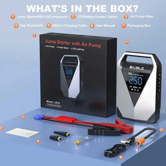 Автомобилен Стартер BIUBLE (Модел LD12) 8000A с Въздушен Компресор