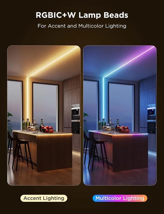 Govee COB LED лента Pro, LED светлини съвместими с Alexa, Google Assistant и Matter, RGBICW светлина с топло бяло, променяща цвета си светлинна лента