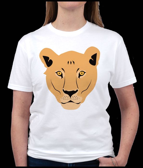 Тениска бяла памучна със щампа Лъв - Лъвица