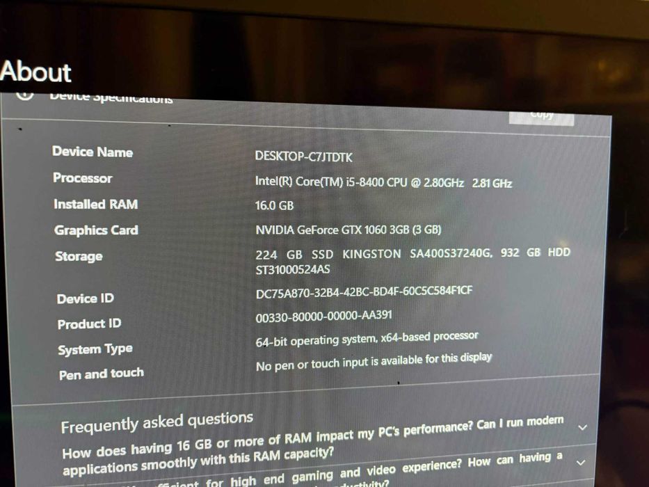 PC – i5-8400 / GTX 1060 3 GB / 16 GB RAM