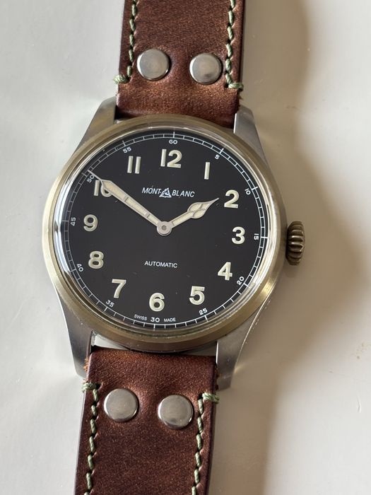 Montblanc-1858 мъжки швейцарски автомат,военен винтидж стил 44 мм фул