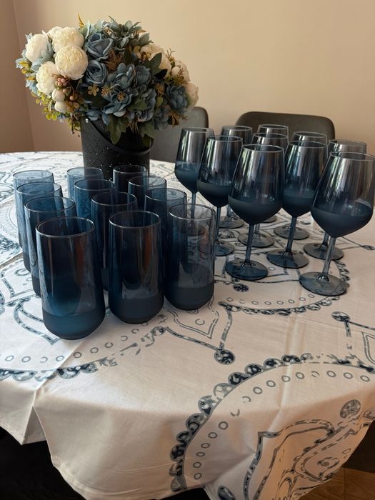 Стъклени чаши за вино 490 мл, 10броя, Matte Blue, 10броя за вода/безалкохолно