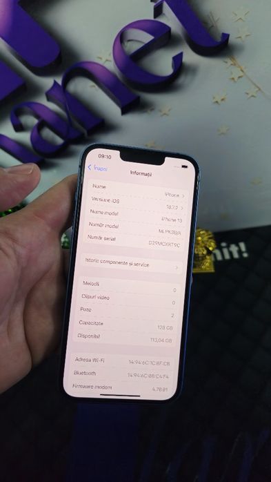 iPhone 13 256GB Baterie Originala:76%.Preṭ fix!