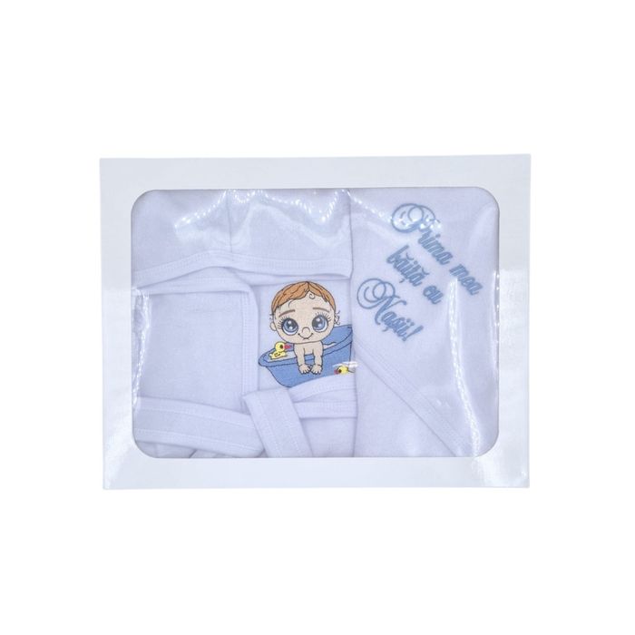 Set Prima Băiță cu Nașii – Halat + Prosop cu glugă, Nou, în cutie cadou