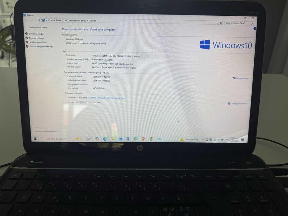 Laptop HP  I5 8 gb Ram 125 SSD