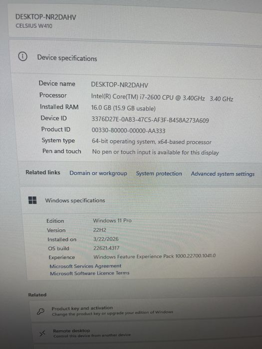 Desktop Fujitsu Celsius W410 ; i7 2600; 16 GB RAM