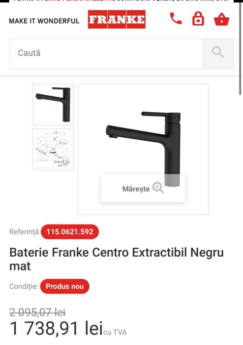 Baterie bucatarie cu 3 cai, dus extractabkl Franke neutilizata