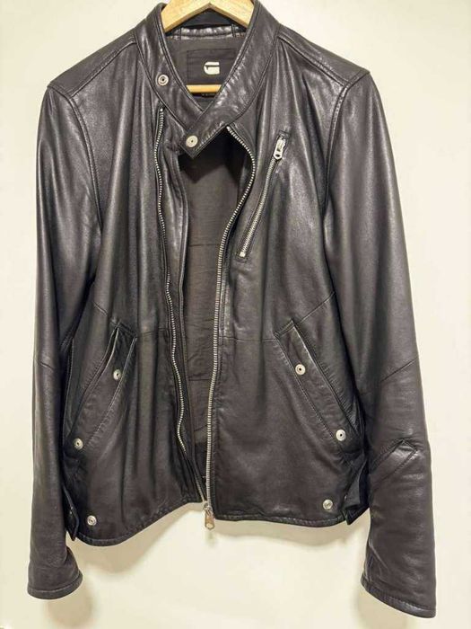 Черно кожено яке G-Star RAW размер М