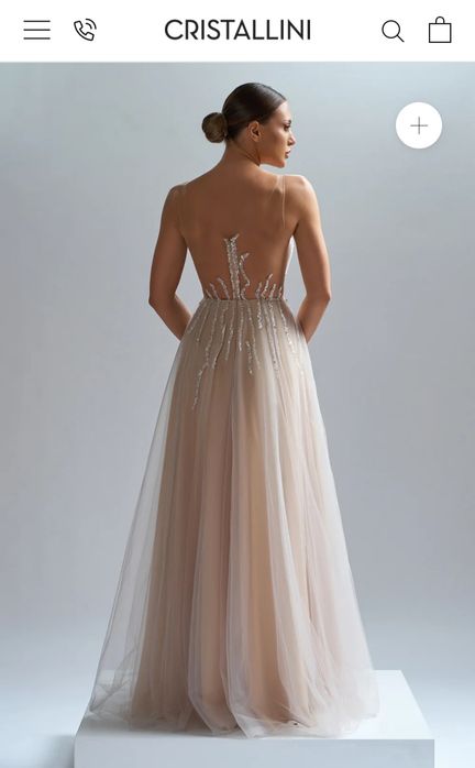 Rochie lunga din tul cu broderie manuala cu elemente Swarovski