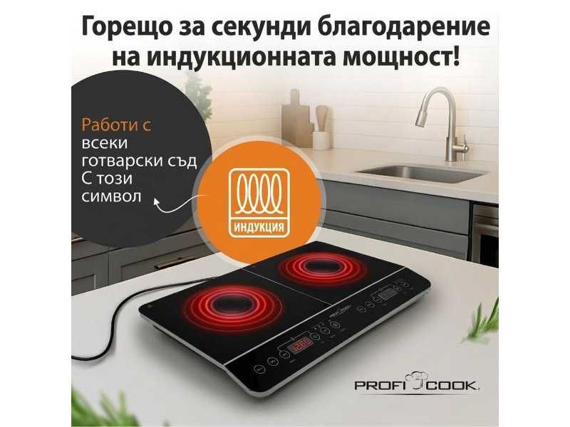 Двоен Индукционен Стъклокерамичен Котлон ProfiCook PC-DKI 1067 - 3500W, Черен