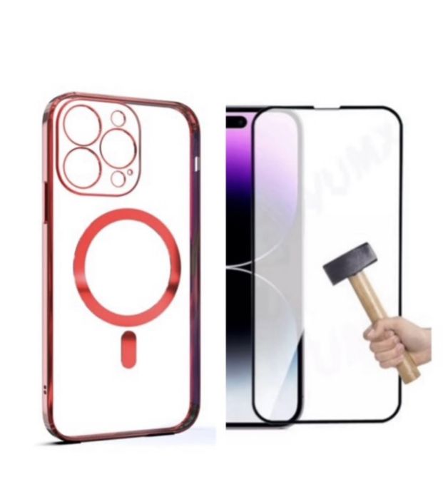 Husa Clear Rainbow + Folie Sticla Visual Iphone 14/15/16e/PRO/MAX/PLUS