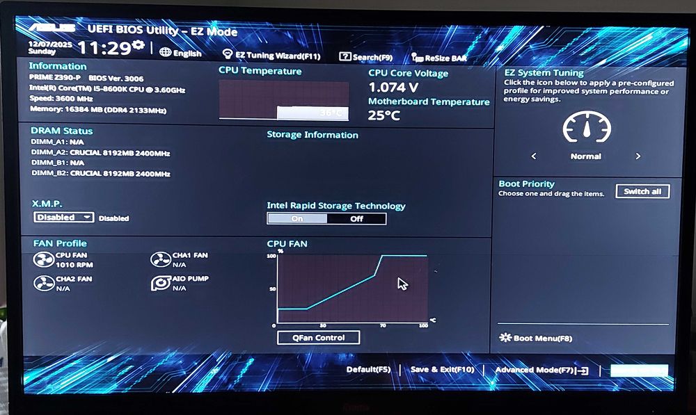 KIT i5 8600K 3.6GHz + ASUS PRIME Z390-P +Cooler Intel
