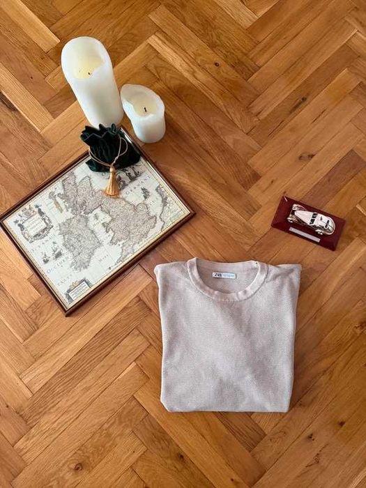 Tricou Zara barbati tricot texturat bej marimea M