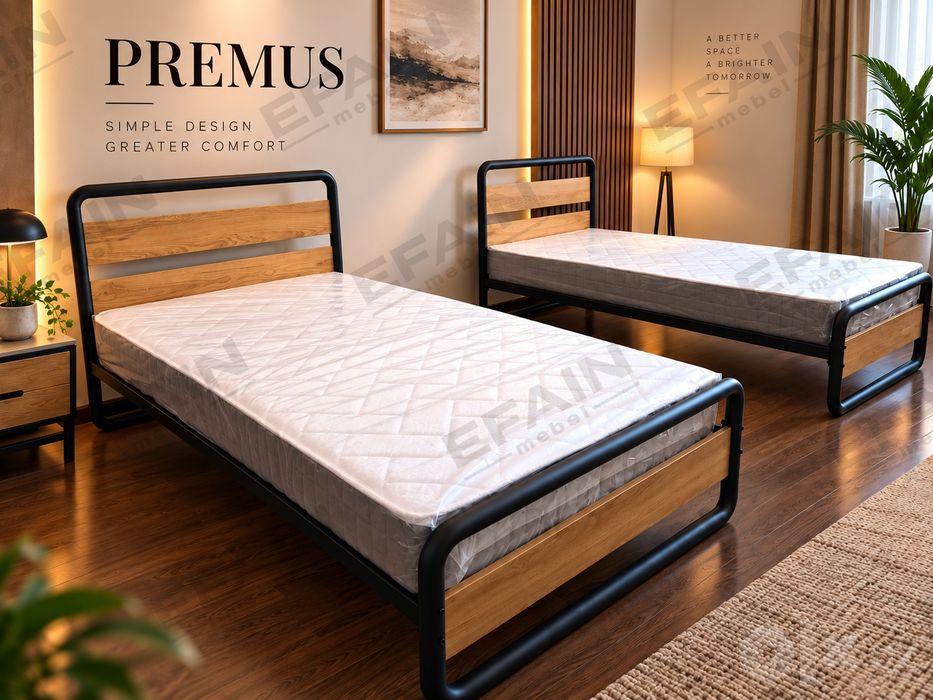 Полуторка кровать PREMUS bir yarim kishilik kravat va loft, temir