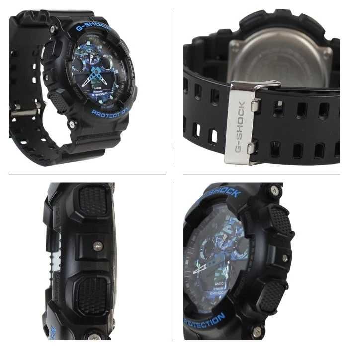 Ceas CASIO G-SHOCK GA-100 BLACK&BLUE-Negru Mat cu Albastru Sport Nou ! 2026 !!