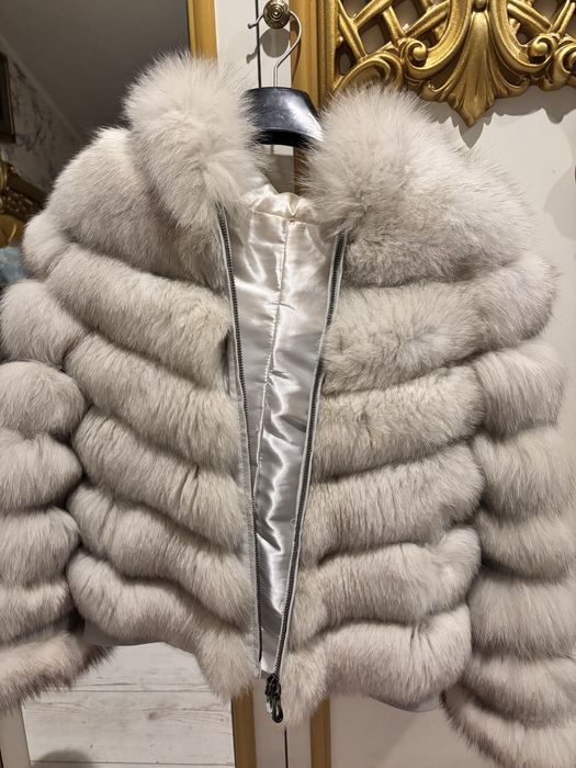 Палто естествен косъм от сребърна лисица