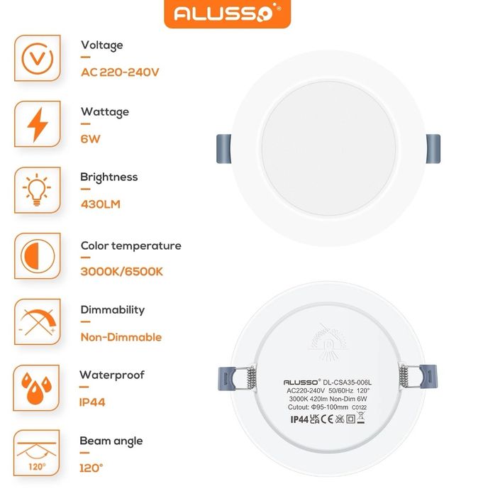 LED луни 6 бр ALUSSO FASLUM ECO Ф118мм, 6W, 3000K, 430lm