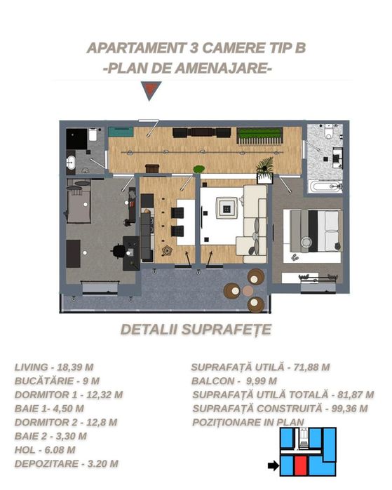 Apartament 3 camere direct de la dezvoltator -MAGIC DANUBE RESIDENCE-