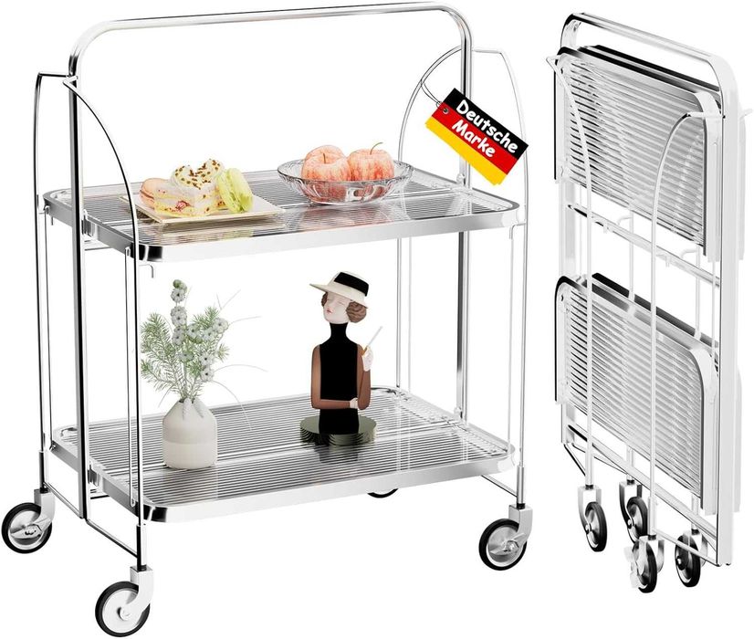 Мобилна сгъваема количка за сервиране, 2-етажна, закалено стъкло  302