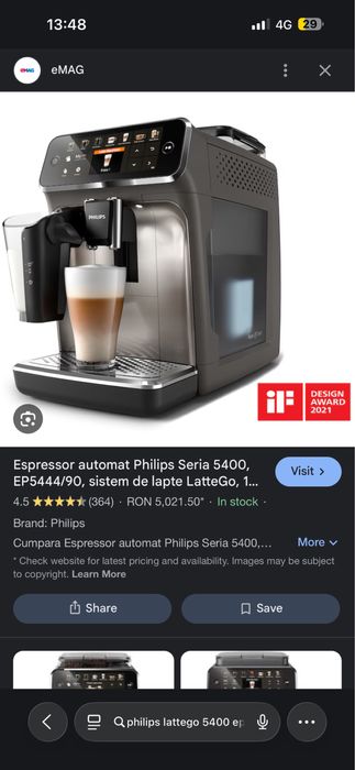 Espressor automat Philips LATTE GO 5400 seria EP5444/90