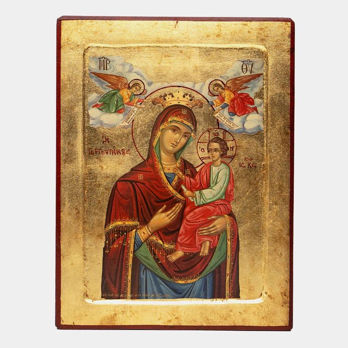 Icoana Bizantina Maica Domnului “Sfantul Munte Athos”Aur 24 K Grecia