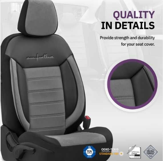 Луксозна тапицерия OTOM текстил с еко кожа COMFORT LINE Design – Сиво-Черна със сив шев