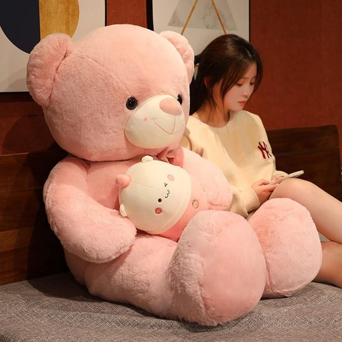 Голямо плюшено Мече Розово Бежово Кафяво, Голяма плюшена Мечка с Шейк