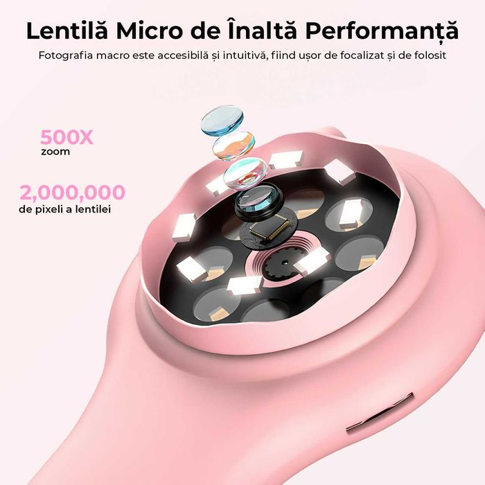 Microscop pentru Copii Digital, Zoom, Foto/Video, Roz, Cadou copii