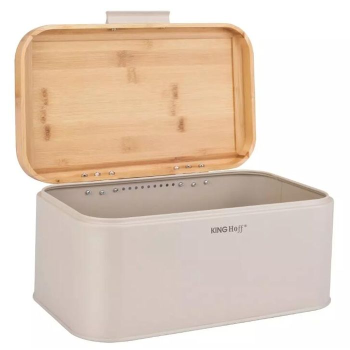 Cutie pentru paine, bej, cu capac din bambus, 30 × 20 × 14 cm,