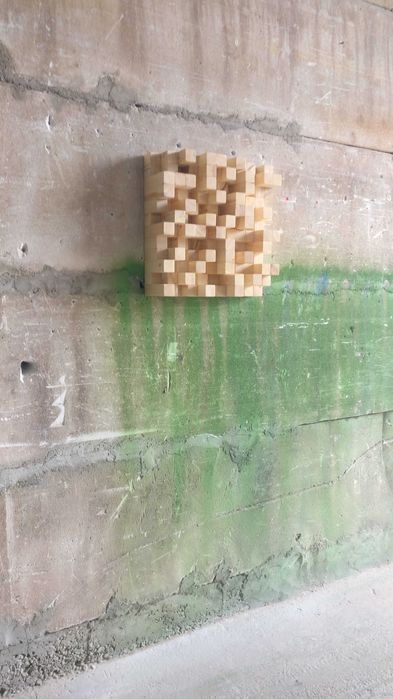 Panou acustic | skyline diffuser | tablou 3D lemn masiv, 484x484 mm