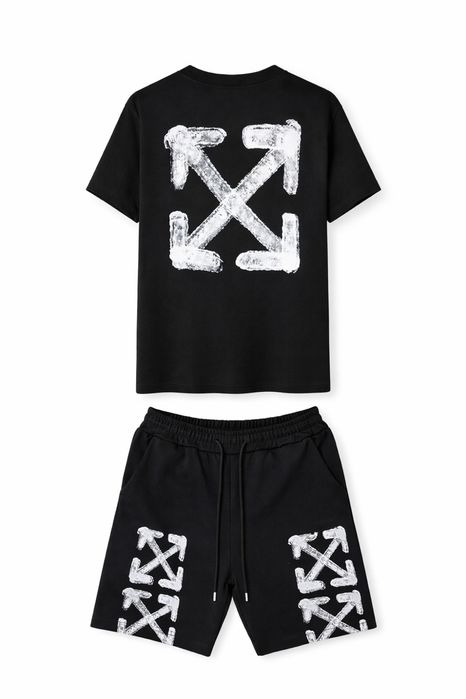 Мьжки екип Off-white тениска и кьси шорти
