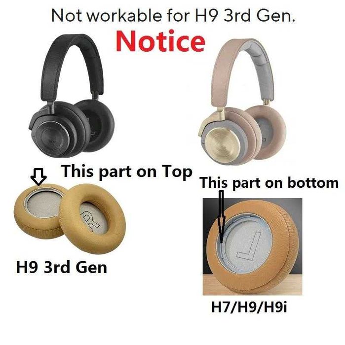 Set 2 bureti pentru casti Bang & Olufsen Beoplay H9i / H9 / H7 - Piele naturala, Spuma cu memorie (NU este compatibil cu HX, H4, H8, H8i, H9 3rd GEN)