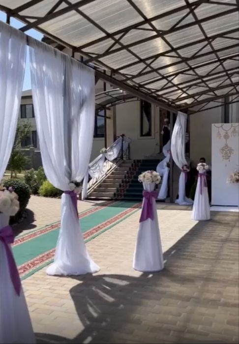 Оформление навеса, аренда шатров, столов, стульев, посуды , оформление