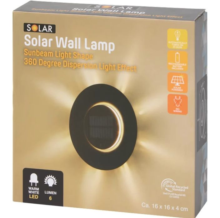 Lampă de perete solară, efect luminos la 360 grade