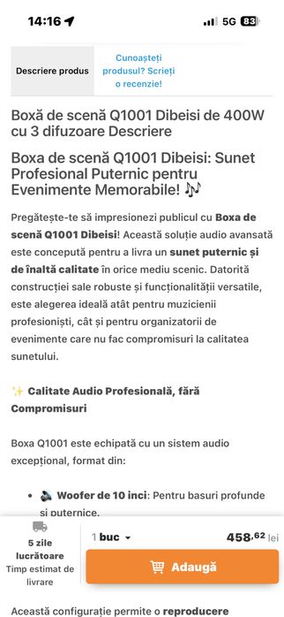 Set 2boxe audio pasive 400w