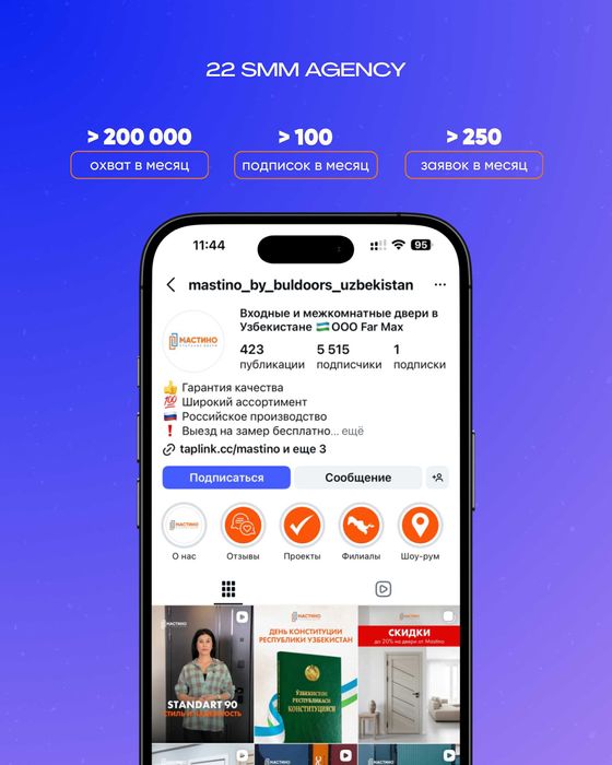 SMM-продвижение. SMM xizmati. Более 200 проектов в портфолио.