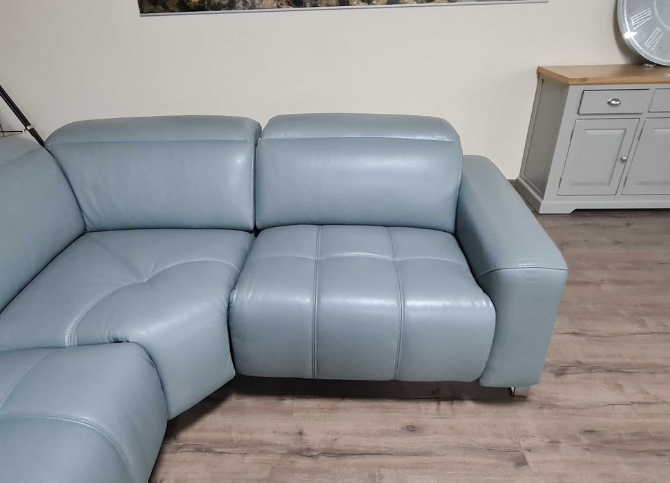 Сиво - син кожен ъглов диван "Marvella"